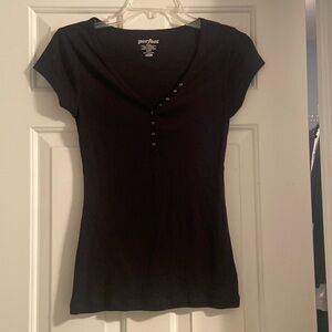 Old Navy Black Short Sleeve Perfect Henley Shirt